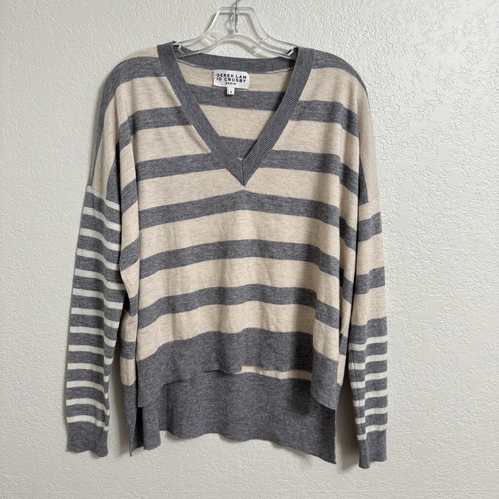 Derek Lam 10 Crosby Sweater Womens Small Gray Beige Stripe Wool Cashmere Casual
